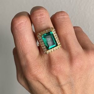 Emerald Inspired Statement Ring with Zirconia